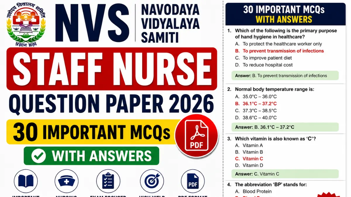 NVS Staff Nurse Question Paper 2026