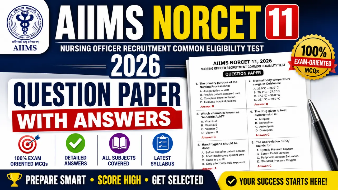 AIIMS NORCET 11 2026 Question Paper AIIMS NORCET 11 2026 Question Paper