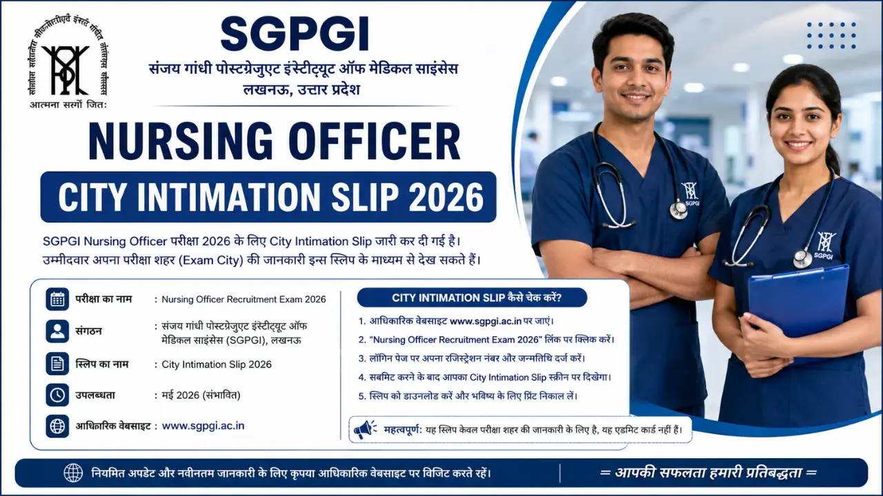 SGPGI Nursing Officer City Intimation Slip 2026 