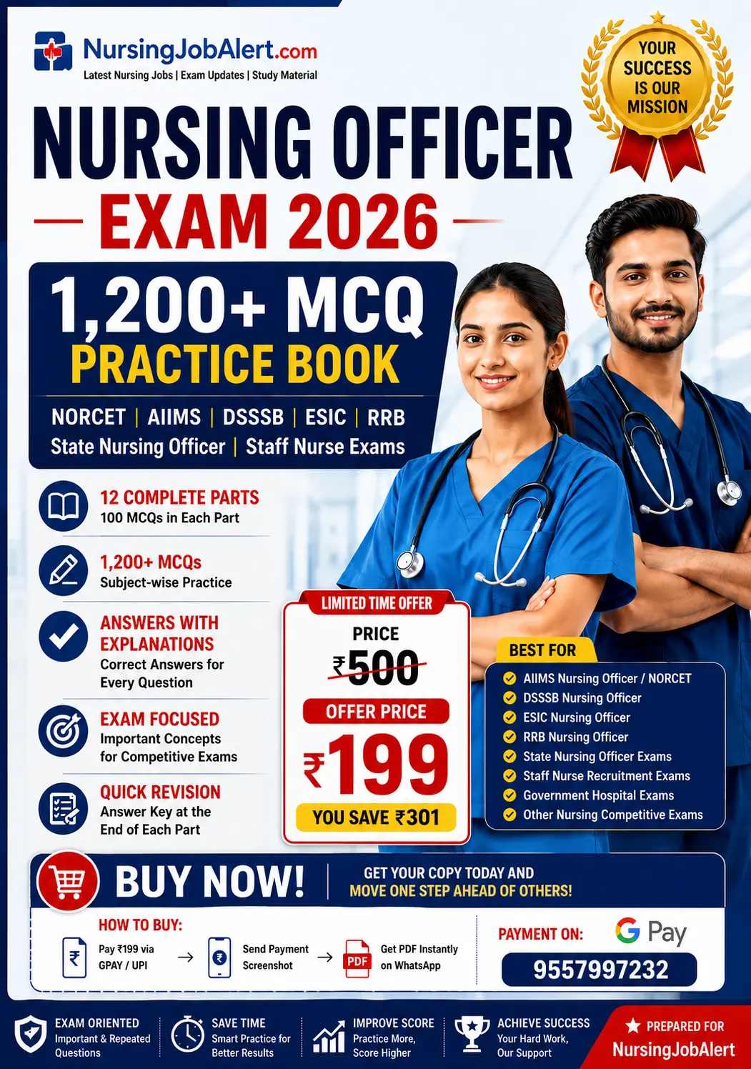 Nursing Officer Exam 2026 - 1200+ Nursing MCQ Practice Book